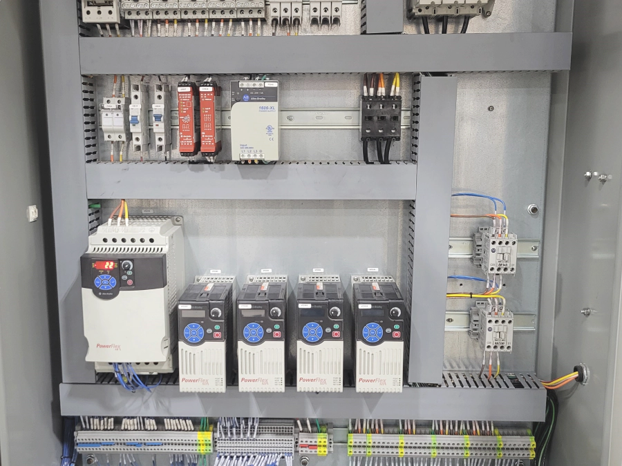 a set of industrial electrical panels